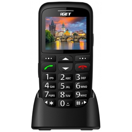 iGET SIMPLE D7 Black, seniorský, Bluetooth, FM rádio, kamera, svítilna,výdrž 15 dní,microSD,stojánek, D7 Black