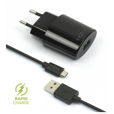 Síťová nabíječka FIXED, micro USB, 2,4A, černá, FIXC-UM-BK - neoriginální