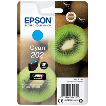 EPSON ink Cyan 202 Premium - singlepack, 4,1ml, 300s, standard, C13T02F24010 - originální