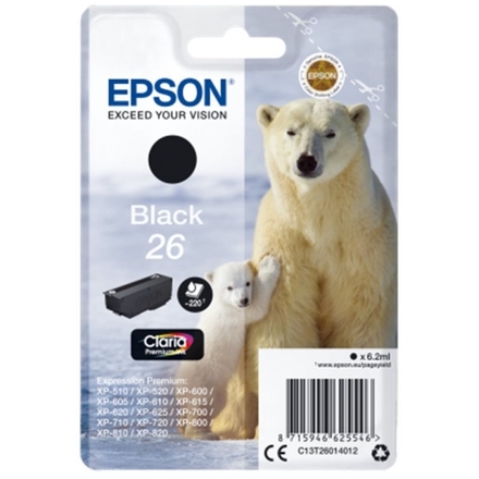 Epson Singlepack Black 26 Claria Premium Ink, C13T26014012 - originální