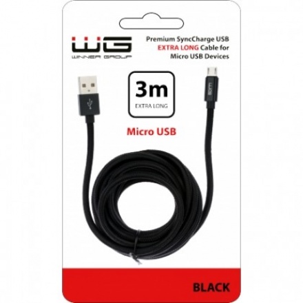 Datový Kabel Winner Micro USB 3m černý, 8591194087899