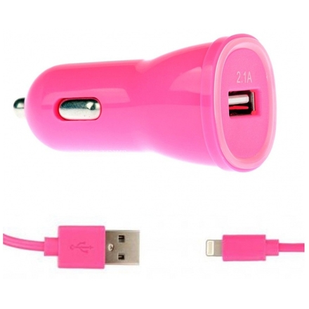 Nabíječka do auta Winner USB Charger 2,1A + APPLE Cable pink, MM_5128