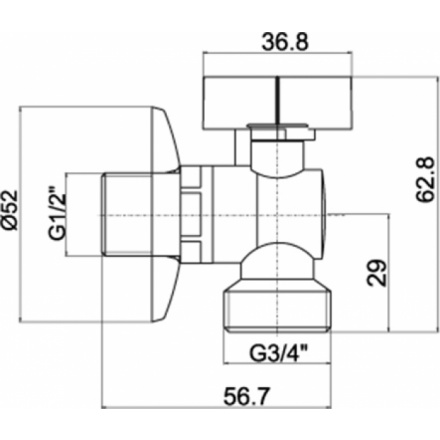 Pračkový rohový ventil se zpětnou klapkou 1/2"x3/4" CF3016