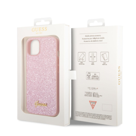 Guess PC/TPU Glitter Flakes Metal Logo Zadní Kryt pro iPhone 14 Plus Pink, GUHCP14MHGGSHP