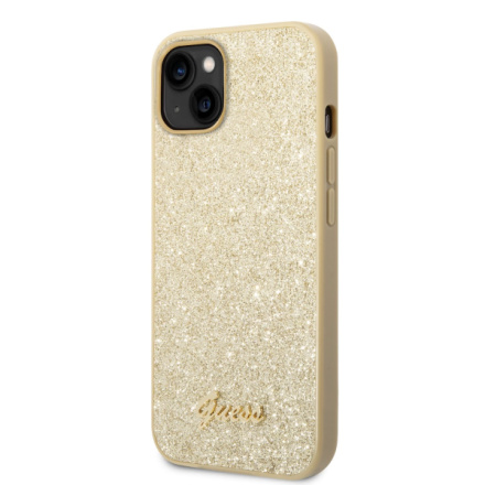 Guess PC/TPU Glitter Flakes Metal Logo Zadní Kryt pro iPhone 14 Plus Gold, GUHCP14MHGGSHD