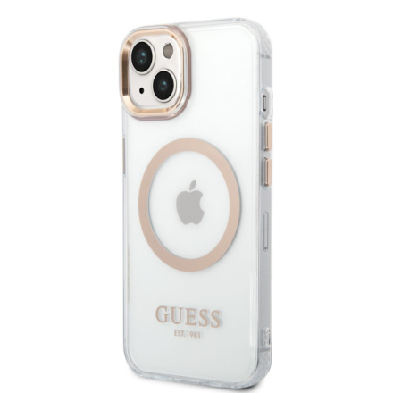 Guess Transparent MagSafe Kompatibilní Zadní Kryt pro iPhone 14 Plus Gold, GUHMP14MHTRMD