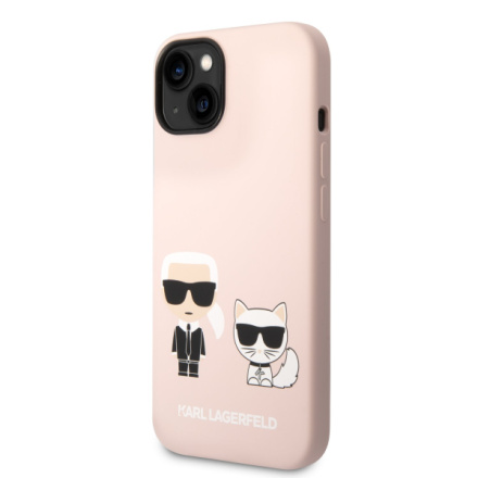 Karl Lagerfeld MagSafe Kompatibilní Kryt Liquid Silicone Karl and Choupette pro iPhone 14 Plus Pink, KLHMP14MSSKCI