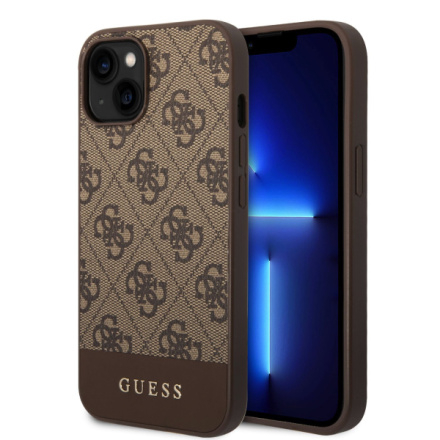 Guess PU 4G Stripe Zadní Kryt pro iPhone 14 Plus Brown, GUHCP14MG4GLBR