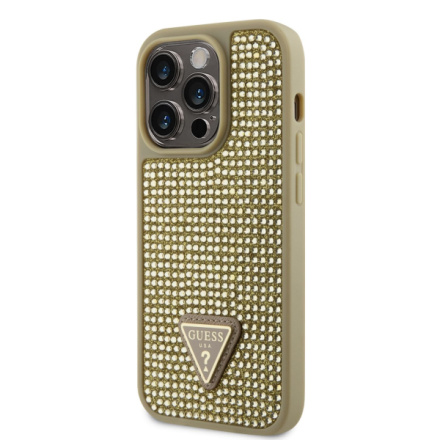 Guess Rhinestones Triangle Metal Logo Kryt pro iPhone 14 Pro Gold, GUHCP14LHDGTPD