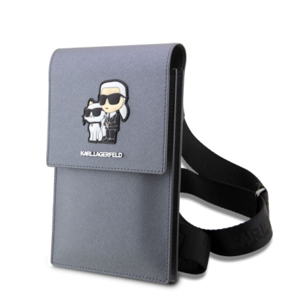 Karl Lagerfeld Saffiano Metal Logo NFT Taška na Telefon Silver, KLWBSAKCPMG