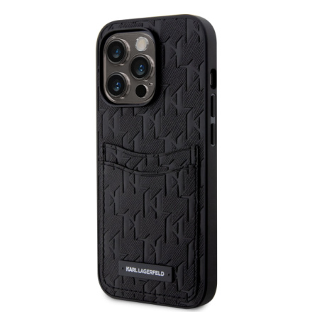 Karl Lagerfeld Saffiano Monogram Card Slot Zadní Kryt pro iPhone 13 Pro Black, KLHCP13LSAKLHPPK