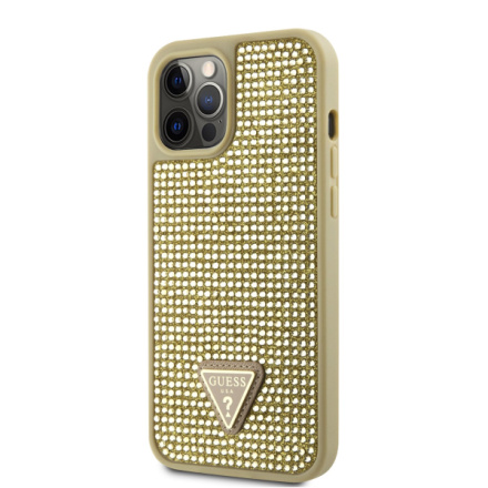 Guess Rhinestones Triangle Metal Logo Kryt pro iPhone 12 Pro Max Gold, GUHCP12LHDGTPD