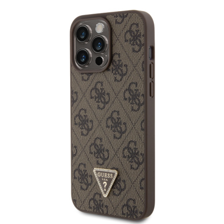 Guess PU 4G Strass Triangle Metal Logo Zadní Kryt pro iPhone 15 Pro Max Brown, GUHCP15XP4TDPW