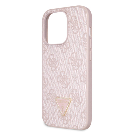 Guess PU 4G Strass Triangle Metal Logo Zadní Kryt pro iPhone 15 Pro Pink, GUHCP15LP4TDPP