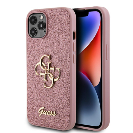 Guess PU Fixed Glitter 4G Metal Logo Zadní Kryt pro iPhone 12/12 Pro Pink, GUHCP12MHG4SGP