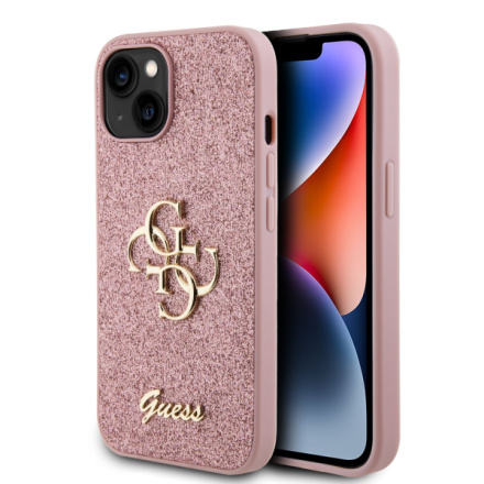 Guess PU Fixed Glitter 4G Metal Logo Zadní Kryt pro iPhone 13 Pink, GUHCP13MHG4SGP