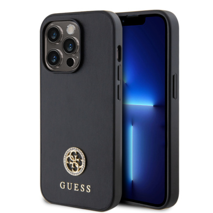 Guess PU 4G Strass Metal Logo Zadní Kryt pro iPhone 15 Pro Black, GUHCP15LPS4DGPK