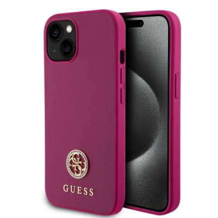 Guess PU 4G Strass Metal Logo Zadní Kryt pro iPhone 15 Pink, GUHCP15SPS4DGPP