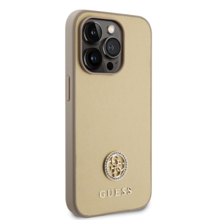 Guess PU 4G Strass Metal Logo Zadní Kryt pro iPhone 15 Pro Gold, GUHCP15LPS4DGPD