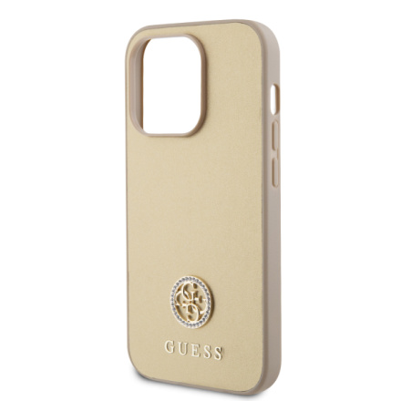 Guess PU 4G Strass Metal Logo Zadní Kryt pro iPhone 15 Pro Max Gold, GUHCP15XPS4DGPD