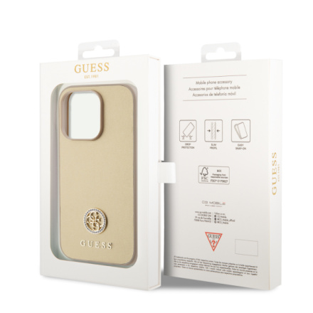 Guess PU 4G Strass Metal Logo Zadní Kryt pro iPhone 15 Pro Max Gold, GUHCP15XPS4DGPD