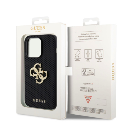 Guess PU Perforated 4G Glitter Metal Logo Zadní Kryt pro iPhone 14 Pro Max Black, GUHCP14XPSP4LGK