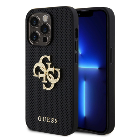 Guess PU Perforated 4G Glitter Metal Logo Zadní Kryt pro iPhone 15 Pro Max Black, GUHCP15XPSP4LGK