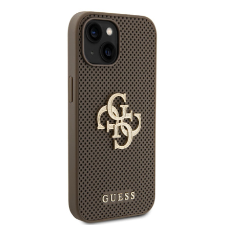 Guess PU Perforated 4G Glitter Metal Logo Zadní Kryt pro iPhone 15 Taupe, GUHCP15SPSP4LGE