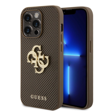 Guess PU Perforated 4G Glitter Metal Logo Zadní Kryt pro iPhone 15 Pro Max Taupe, GUHCP15XPSP4LGE