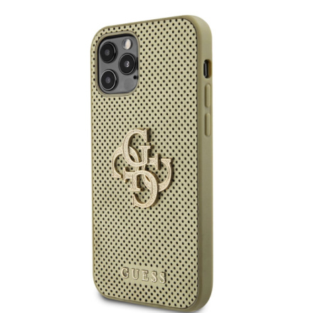 Guess PU Perforated 4G Glitter Metal Logo Zadní Kryt pro iPhone 12/12 Pro Gold, GUHCP12MPSP4LGD