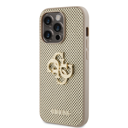 Guess PU Perforated 4G Glitter Metal Logo Zadní Kryt pro iPhone 14 Pro Gold, GUHCP14LPSP4LGD