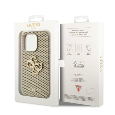 Guess PU Perforated 4G Glitter Metal Logo Zadní Kryt pro iPhone 14 Pro Max Gold, GUHCP14XPSP4LGD