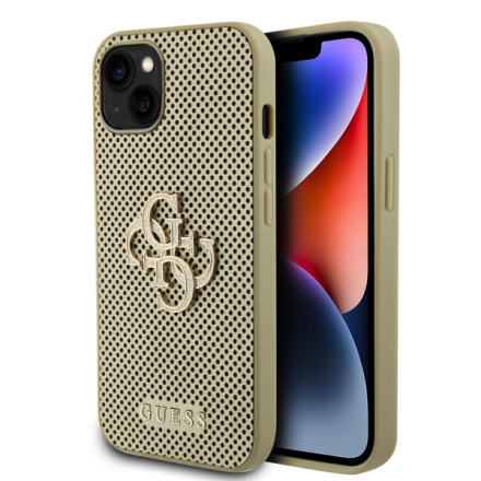 Guess PU Perforated 4G Glitter Metal Logo Zadní Kryt pro iPhone 15 Gold, GUHCP15SPSP4LGD