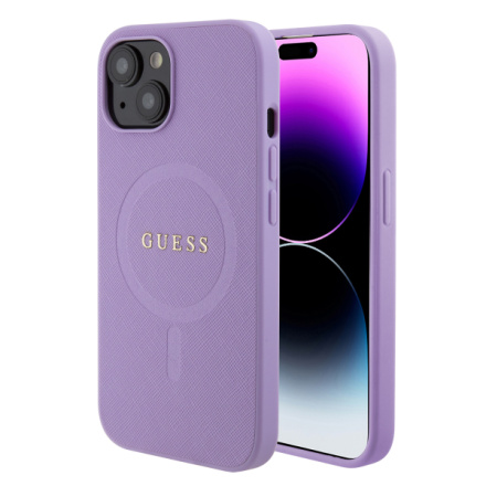 Guess PU Saffiano MagSafe Zadní Kryt pro iPhone 15 Purple, GUHMP15SPSAHMCU