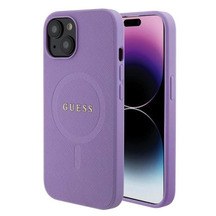 Guess PU Saffiano MagSafe Zadní Kryt pro iPhone 15 Plus Purple, GUHMP15MPSAHMCU