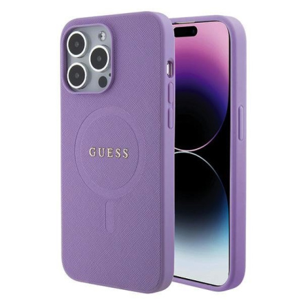 Guess PU Saffiano MagSafe Zadní Kryt pro iPhone 15 Pro Purple, GUHMP15LPSAHMCU