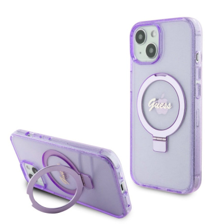Guess IML Ring Stand Glitter MagSafe Zadní Kryt pro iPhone 15 Plus Purple, GUHMP15MHRSGSU