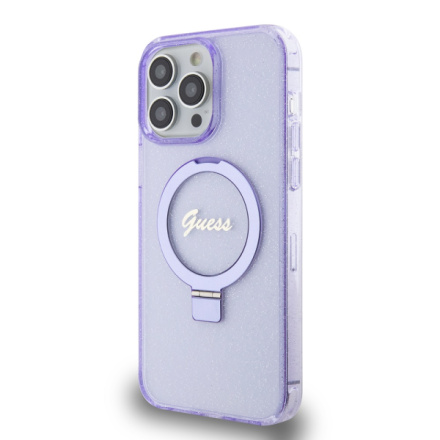 Guess IML Ring Stand Glitter MagSafe Zadní Kryt pro iPhone 15 Pro Max Purple, GUHMP15XHRSGSU