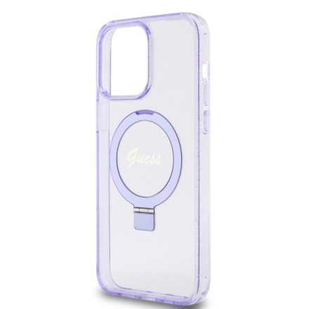 Guess IML Ring Stand Glitter MagSafe Zadní Kryt pro iPhone 15 Pro Max Purple, GUHMP15XHRSGSU