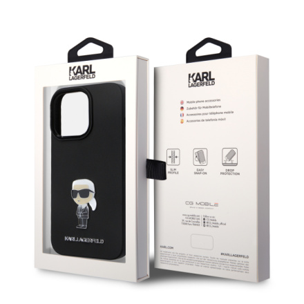 Karl Lagerfeld Liquid Silicone Metal Ikonik Zadní Kryt pro iPhone 15 Pro Black, KLHCP15LSMHKNPK