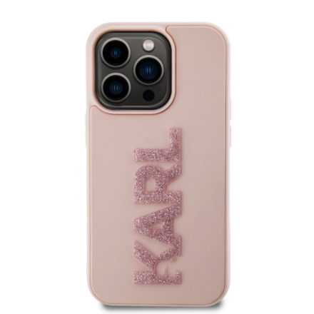 Karl Lagerfeld 3D Rubber Glitter Logo Karl Zadní Kryt pro iPhone 15 Pro Max Pink, KLHCP15X3DMBKCP