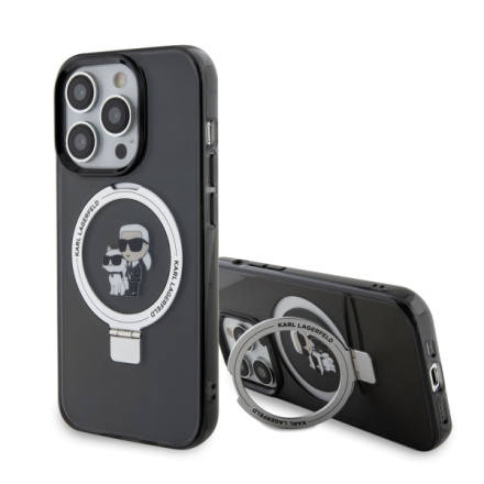 Karl Lagerfeld Ringstand Karl and Choupette MagSafe Zadní Kryt pro iPhone 15 Pro Black, KLHMP15LHMRSKCK