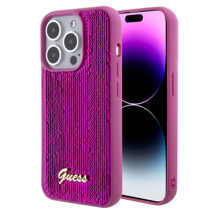 Guess Sequin Script Logo Zadní Kryt pro iPhone 15 Magenta, GUHCP15SPSFDGSF