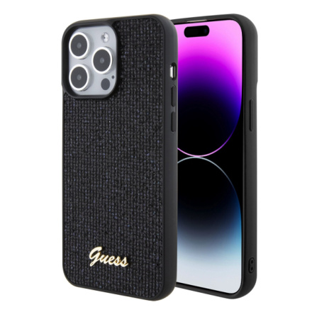 Guess PU Square Mirror Script Logo Zadní Kryt pro iPhone 15 Pro Max Black, GUHCP15XPMSDGSK