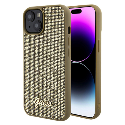 Guess PU Square Mirror Script Logo Zadní Kryt pro iPhone 15 Gold, GUHCP15SPMSDGSD