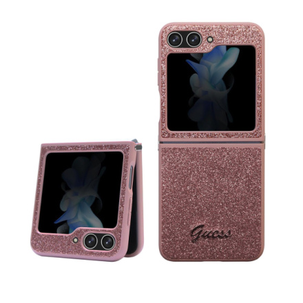 Guess PC/TPU Glitter Flakes Metal Logo Zadní Kryt pro Samsung Galaxy Z Flip 5 Pink, GUHCZF5HGGSHP