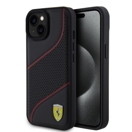 Ferrari PU Leather Perforated Slanted Line Zadní Kryt pro iPhone 15 Black, FEHCP15SPWAK