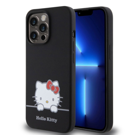Hello Kitty Liquid Silicone Daydreaming Logo Zadní Kryt pro iPhone 13 Pro Black, HKHCP13LSKCDKK
