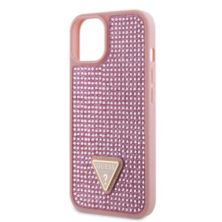 Guess Rhinestones Triangle Metal Logo Kryt pro iPhone 15 Pink, GUHCP15SHDGTPP