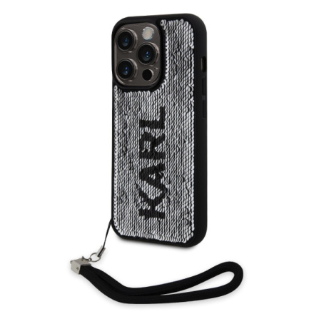 Karl Lagerfeld Sequins Reversible Zadní Kryt pro iPhone 15 Pro Black/Silver, KLHCP15LPSQRKS